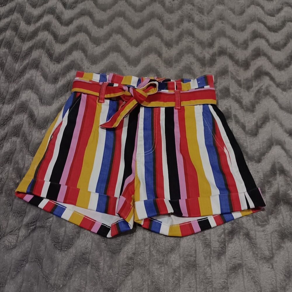 Express Womens Size 2 Multicolor Striped Extreme High Rise Shortie Shorts
